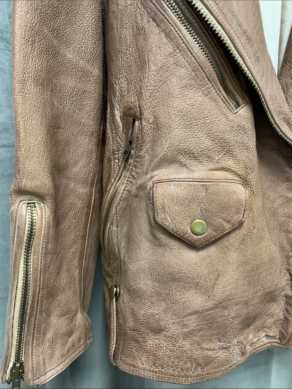 We The Free Brown Leather Moto Jacket with Brass Hardware - Picture 2 of 9